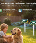 4 Pack Solar Ultrasonic Animal Repeller With Motion Sensor And LED Strobe Light, child and dog in yard