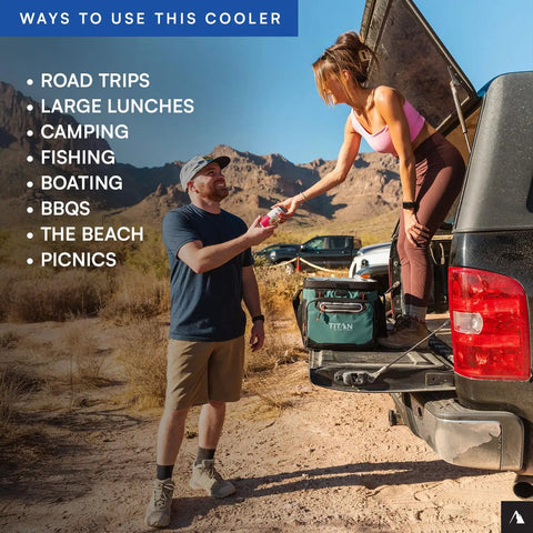 Soft Sided Cooler With Hard Body Liner And Smart Shelf Insulated Bag For Lunch And Travel, 16 Can Capacity on truck bed