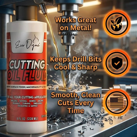 Two Pack Gearhead Approved Pro Grade Cutting Oil Fluid For Drilling Tapping And Milling Tools Multipurpose Machine Lubricant 8oz Bottles Made In USA Safe On Metal And Glass Ideal For Metalworking And Precision Machining, bottle next to a drilling machine