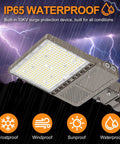 Triple-Setting LED Parking Lot Light With 150W 120W 90W Options, 5000K Dusk-To-Dawn Shoebox Flood, IP65 UL Listed, 22500 Lumens, outdoor light in rain