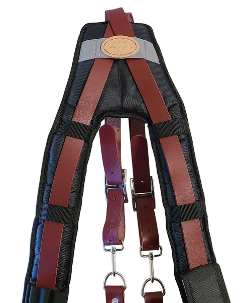 Premium Leather Tool Belt Suspenders With Extra Thick Padding Contoured Yoke For Back Support And Even Load Distribution