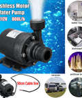 Heavy Duty 50W Solar Fountain Pump For Outdoor Bird Bath And Fish Pond Drop Dead Quiet Low Noise Water Feature With Rugged Construction And Smooth No Fuss Operation showing water pump with suction outlet and 50cm cable.