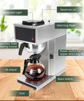 12 Cup Commercial Coffee Maker With Dual Warmers For Offices And Break Rooms - Pourover Stainless Steel Brewer, 120V Compact Drip Coffee Machine For Church Events And Big Gatherings with side view of warming plates and carafe.