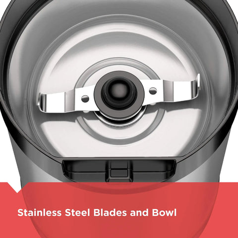 One Touch Coffee And Spice Grinder With Stainless Steel Blades And Bowl Two Thirds Cup Capacity Powerful 150 Watt Motor