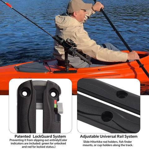 All Water Ready Kayak Fishing Rail System With Manual Lock Dual End Guard For Easy Install Holds Rod Holders And Fish Finders Cups Fits Yaks Jon Boats And Small Boats 2 Pack on orange kayak