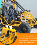 Yellow dune buggy featuring heavy-duty suspension and seats, focus on throttle cable compatibility for 75 Inch Throttle Cable Replacement For 90cc To 250cc Go Karts Dirt Bikes Mini Bikes Gas Scooters And Buggy Rides Fits Kandi GKA Black Widow Yerf Dog And More Heavy Duty Beefy Workhorse Cable.
