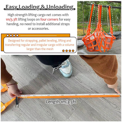 Heavy Duty Nylon Lifting Net For Trucks And Trailers 11.4 Feet Long With 2000 Kg Load Capacity shown with measuring tape