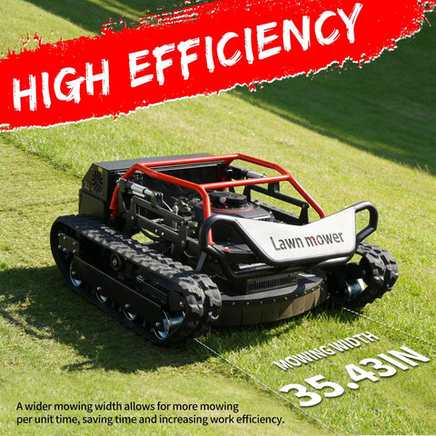 Heavy Duty Remote Control Lawnmower With A Muscle 27Hp Gas Engine And 48V Brushless Drive For Smooth All Terrain Trimming Across Big Yards Featuring A Solid 35 Inch Cut Width And Hassle Free Height Adjustments