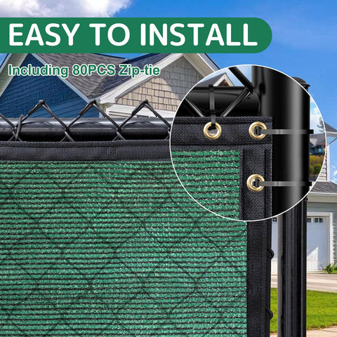 Six Foot By Fifty Foot Fence Privacy Screen For Outdoors with brass grommets and zip-ties on chain-link fence close-up