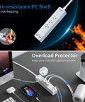 Ultra Thin Flat Extension Cord 10 Ft With 3 Outlets And 2 USB Low Profile Rug Under Carpet Power Strip, fire-resistant shell