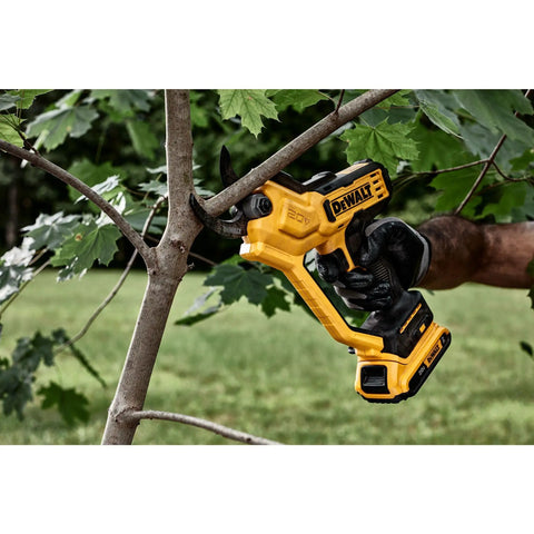 Go To Cordless 20V Pruning Shears With 1.5 Inch Cutting Capacity Nonstick Blades For Quick Smooth Cuts Ergonomic Comfort Grip Up To 1,100 Cuts Per Charge Great For Small Branches Shrubs Flowers And Fruit, cutting a tree branch