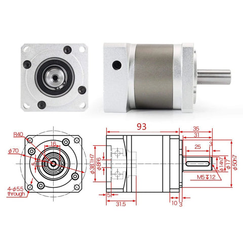 NEMA 23 Stepper Motor Planetary Gearbox Speed Reducer 50:1 IP65 With 7 Arc-Min Backlash 8mm Shaft 57mm Flange 3000 RPM diagram
