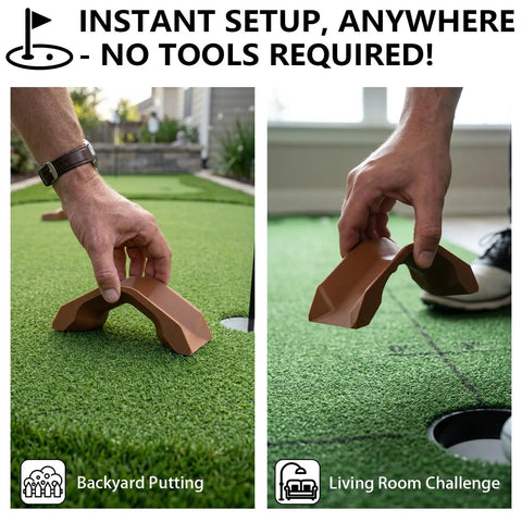 Mini Golf Obstacle Arch For Backyard Putting Green, Portable Challenge Course, Over Or Under Shot Option in use indoors and outdoors