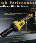 Cordless Die Grinder With 20V Battery Compatibility One Quarter Inch Precision Chuck Four Speed 26000 RPM Brushless Motor