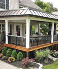 Slick Aluminum Railing Kit For Indoor Outdoor Deck And Stair Guard Rail With Pre Drilled Template For No Brainer Diy Install On Wood Or Concrete Without Posts At 36 Inches on a porch with flowers and plants.