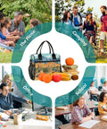 Desert Landscape Insulated Cooler Bag For Women Portable Leakproof Lunch Tote with fruits on table, ideal for picnic, school and office