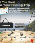 Kid Friendly Fishing Pole Rod And Reel Combo Starter Set With Tackle Box, 5ft Telescopic Rod, Pre Spooled 8lb Line, Kit Contents