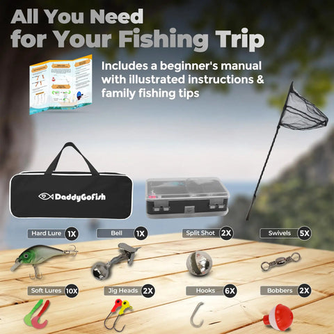 Kid Friendly Fishing Pole Rod And Reel Combo Starter Set With Tackle Box, 5ft Telescopic Rod, Pre Spooled 8lb Line, All In One Essential Fishing Kit