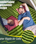 Double Sleeping Pad For Two With Built In Pillows, Self Inflating 4 Inch Thick Inflatable Mat with father and child camping