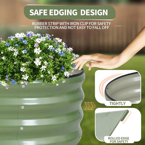Galvanized Steel Raised Garden Beds Kit Outdoor Two Piece Planter Box Set With Gloves Safe Edge Design Easy Assembly 4x2x1Ft