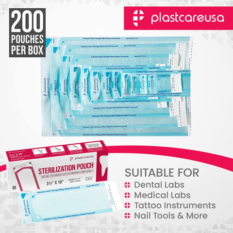 Self Sealing Sterilization Pouches 3.5 By 10 Inches Latex Free With Color Changing Indicator 200 Count Bulk Pack For Dental Pros