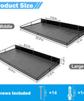 Diagram showing dimensions of Beefy Heavy Duty Wall Shelves 2 Pack, Large Wall Mounted Garage Shelves with included screws.