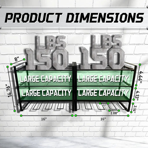 Dimensions of Garage Wall Mount Tool Organizer With Four Layer Storage Rack And Eight Drill Holders for cordless tools.