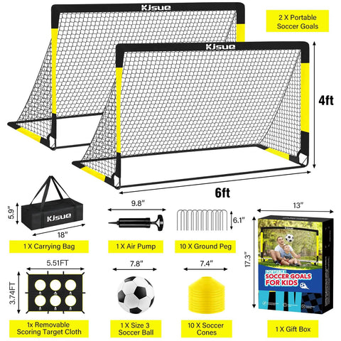 Two 6x4 Ft Portable Soccer Goals For Backyard Play With Detachable Scoring Target, Ball And Pump Included, Training Nets