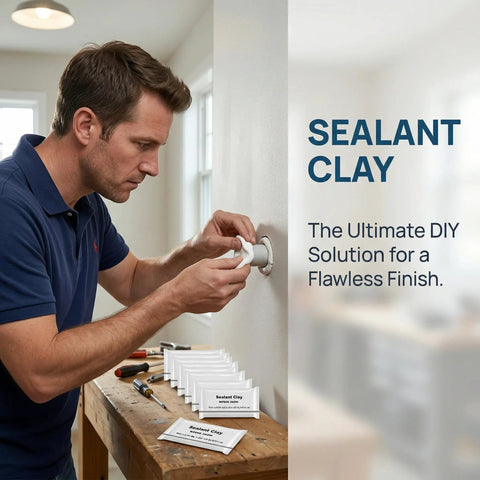 Man applying No Sweat Mastic Flex 26 PCS White Waterproof Sealant Clay for patching AC vents indoors.