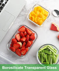 18 Piece Glass Food Storage Set With Lids For Meal Prep, Airtight And Leak Proof Containers filled with fruits and veggies