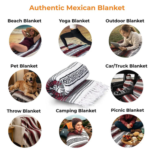 Authentic Handmade Falsa Baja Blanket Soft and Lightweight Mexican Throw for Yoga, Beach, Camping, Car, Cherry 70x50