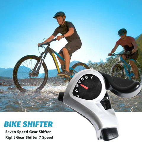 7 Speed Thumb Shifter Set For Bikes, Left 3 Speed Front And Right 7 Speed Rear, TX50-7 Lever Pair with cyclists in background