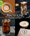 Assorted coffee drinks including cappuccino, iced coffee, and espresso martini, highlighting coffee versatility with La Specialista Opera Espresso Machine With Cold Brew Built In Grinder 15 Settings For Single Or Double Dose Barista Level Steam Wand Delivers Smooth Micro Foam For Lattes And More EC9555M Renewed.