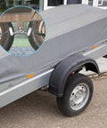 Trailer Shackle Kit For Double Eye Springs, Tandem Axle Handcuff And Spring Hanger Kit, installed on a covered trailer