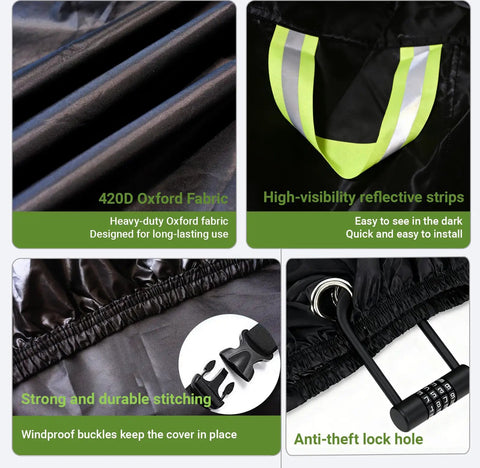 Heavy Duty Tricycle Cover For Adults 420D Waterproof All Weather Protection Windproof And UV Resistant Universal Fit For Electric Trikes And 3 Wheel Bikes Ideal For Outdoor Storage, 420D Oxford fabric, reflective strips, lock hole