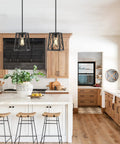 Farmhouse Pendant Light With Metal Wire Cage In Matte Black Vintage Geometric Hanging Lantern Style 1 Light Fixture in kitchen