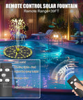 Remote Control Solar Fountain With Dope Colorful Lights For Bird Bath And Garden, 4000mAh Battery, 7 Nozzles, 4 Fixers