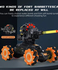 Nerf Compatible RC Battle Tank With Soft Bullets, 360 Degree Spin, remote control, orange design, EVA soft bomb turret visible