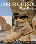 Men's Steel Toe Boots For Work Puncture Resistant With Kevlar Midsole Lightweight Safety Shoes For Construction Warehouse Factory Brown Size 9.5 Built Tough For All Day Comfort And Impact Protection showing rubber outsole detail.