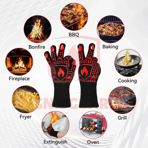 Heavy Duty Silicone Grill Gloves And Oven Mitts For BBQ Boss Level Heat Resistance Up To 1472 Fahrenheit Fireproof Non Slip Red