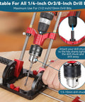 Portable Multi Angle Drill Guide For Precise Angled Holes, Adjustable 0 To 60 Degrees, shown with drill bit and chucks