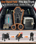 Car trunk with folded Double Wagon Stroller For Two Kids With Canopy And Removable Seat Pads One Hand Fold and luggage.