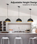 Esfos 11.8" Black and Gold Pendant Lights Kitchen Island, 3 Pack Chandelier hanging above a kitchen island with adjustable height.