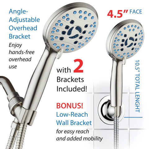 High Pressure Handheld Shower Head With 8 Modes And Anti Clog Nozzles, built in power wash for tub tile and pets, includes brackets