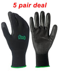 5 Pack Grippy Work Gloves Small Black Durable All Purpose Gear For DIY Projects Home Improvement Gardening Landscaping And Everyday Tasks With Comfortable Fit And Strong Grip For Hand Protection shown front and back