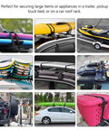Vehicles and trailers loaded with items secured by One Meter Motorcycle Luggage Strap Bungee Cord With Carabiner Hooks Built Tough