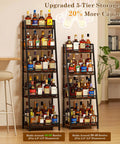 Roomy 5 Tier Trapezoid Liquor Cabinet For Home Bar Space beefy freestanding wine rack with numerous bottles on display.