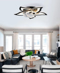 5 Pc Ceiling Fan with Lights Remote Control 24 inch Black 6 Speeds 3 Light modern design in stylish living room interior.