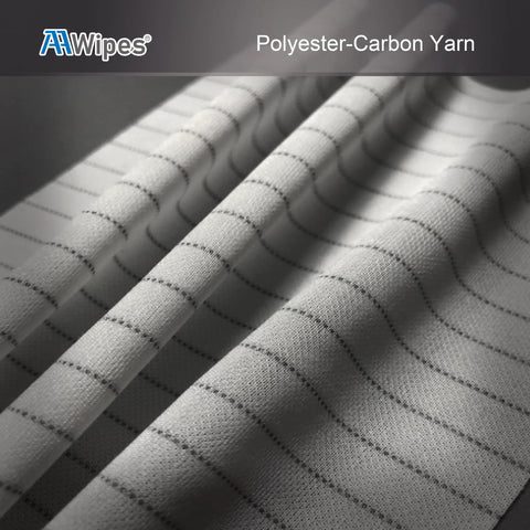 Close-up of AAWipes cleanroom wipe cloth, polyester-carbon yarn, lint-free ESD fabric with dotted weave pattern