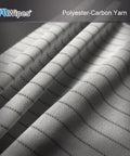 AAWipes cleanroom wipe fabric, polyester-carbon yarn; light gray cloth with dark dotted stripes.